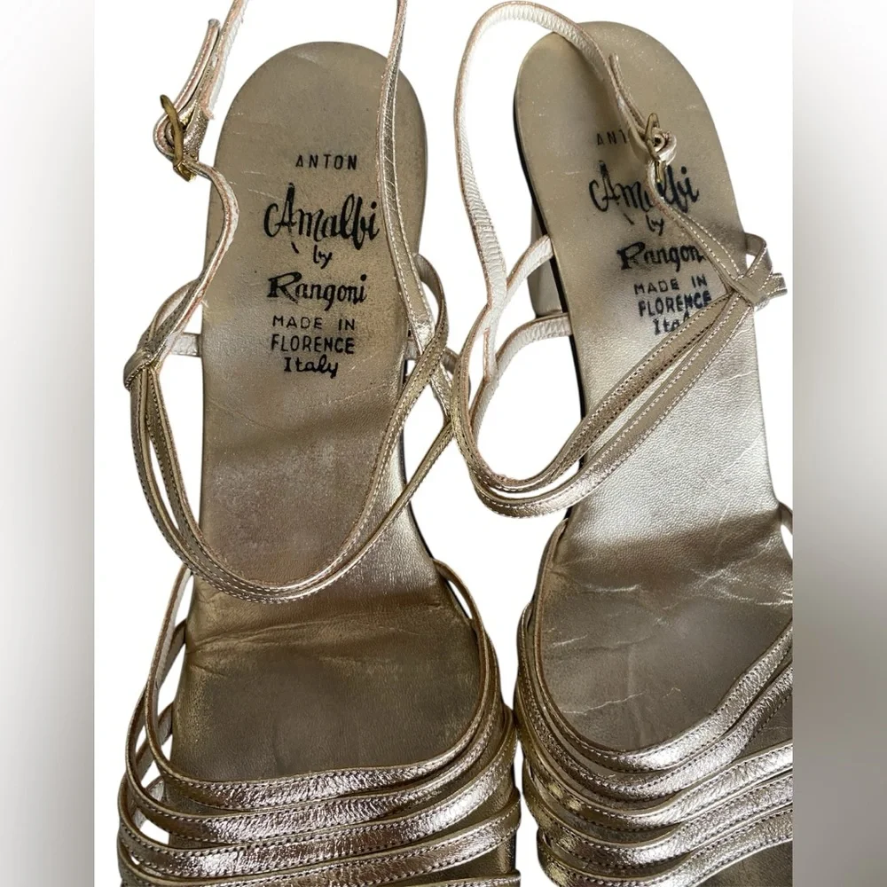 amalfi by rangoni shoes Strappy Sandals Heels Women Size 7N Narrow Gold Metallic